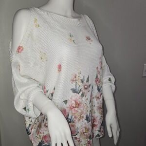 Luisa Ricci Italy Floral Knit Cold Shoulder Sweater Top Size L boutique‎ Italian